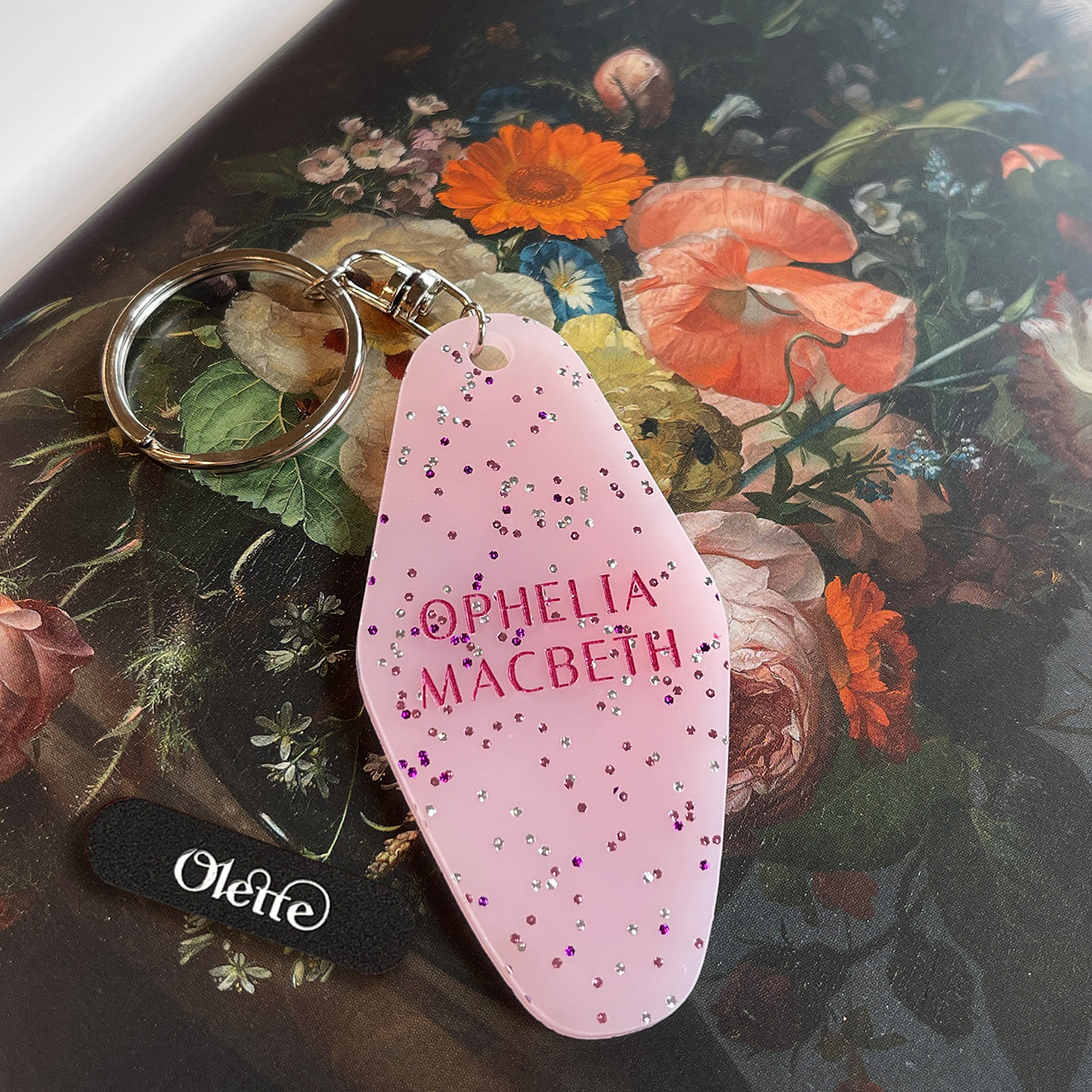 Pink Glitter Motel Keychain